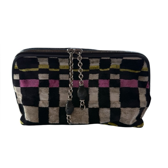 Vintage Bottega Veneta Italian Velvet Corduroy Zip Clutch Bag Cosmetic Pouch 9" - Picture 1 of 11